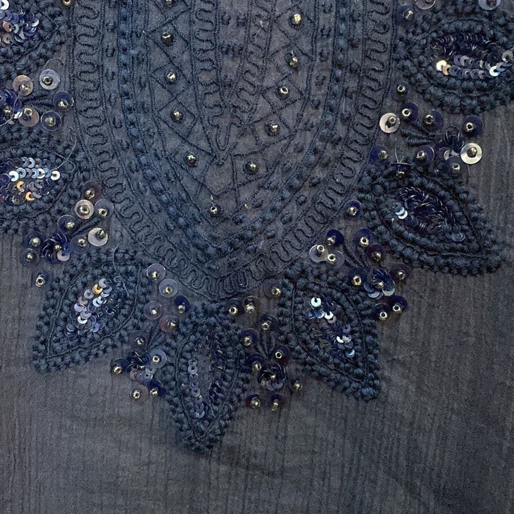 Tommy Bahama navy blue boho embroidered beaded 3/4 sleeve cotton gauze tunic top - Picture 5 of 8